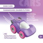 HABA Cars, Farbwechsel Zauber Flitzer, handliches Spielzeugauto mit Schwungmotor, empfohlen ab 2 Jahren. Ein lila Spielzeugauto.