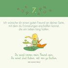 "7. Ich wünsche dir einen guten Freund an deiner Seite, mit dem du Erinnerungen erschaffen kannst, die ein Leben lang halten. Du wirst immer mein Freund sein. Du wirst Lust haben, mit mir zu lachen." Illustration eines Kindes mit Fuchs.