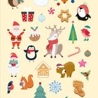 Keine Texte. Verschiedene weihnachtliche Illustrationen: Tiere, Geschenke, Plätzchen und Weihnachtsmotive.
