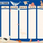 Text: Allerlei Tiere, Stadt, Land, Tier im Wasser, Fliegendes Tier, Tier mit Fell, Haustier, Punkte. Tabelle mit Tieren.