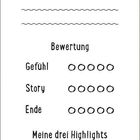 Buchtitel, Der Inhalt in einem Satz, Bewertung (Gefühl, Story, Ende), Meine drei Highlights, Weiterempfehlung an. Florale Motive.