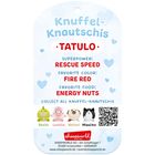 "Knuffel-Knautschis" und "TATULO" stehen oben, darunter Angaben zu Superkraft, Lieblingsfarbe und -essen. Unten vier Illustrationen.