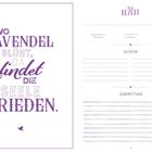 Links: "Wo Lavendel blüht, da findet die Seele Frieden." Rechts: Rezeptvorlage mit Feldern für Zutaten und Zubereitung.