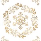 Goldene Kranz-Illustration mit Schneeflocken, Stechpalmenblättern und Beeren auf weißem Hintergrund.