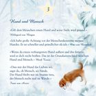 Texte: Zitate über Hunde von Hildegard von Bingen, Otto von Bismarck, Mark Twain und Franz von Assisi. Illustration: Hund im Schnee.