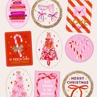 Geschenkanhänger mit Texten: "NOEL", "LOVE to you", "IT FEELS like CHRISTMAS", "EAT, DRINK & BE MERRY", "MERRY CHRISTMAS". Bunte, festliche Designs.