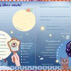 Ein ausgefülltes Tagebuch mit Fragen zu persönlichen Vorlieben und Eigenschaften, umgeben von Illustrationen von Sternen und Tieren.