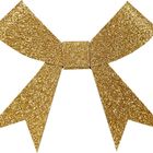 Ein funkelndes, goldglitzerndes Band in Schleifenform mit langen Enden.