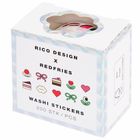 "RICO DESIGN X REDFRIES WASHI STICKERS 200 STK/PCS" auf holografischer Box mit kleinen bunten Symbolen wie Kuchen und Herzen.