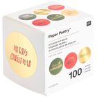 „Paper Poetry“, „Sticker auf Rolle“, „Merry Christmas“. Goldene und bunte Sticker auf einer Box, 100 Stück.