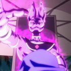 Eine animierte Figur mit katzenartigen Merkmalen erhebt die Hand, umgeben von violettem Licht, im Hintergrund Palmen.