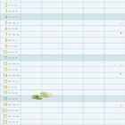 Kalenderseite April; Tage, Daten, Wochentage in mehreren Sprachen. Illustration: zwei Krokodile im Wasser mit Seerosen.