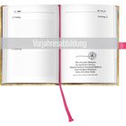 Vorjahresabbildung. Kalenderseite mit Zitat: "Mit ein paar Blumen... Bücher lebe ich ohne Neid." Lope de Vega.