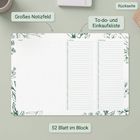 Großes Notizfeld, To-do- und Einkaufsliste mit floralen Mustern; Rückseite, 52 Blatt im Block.