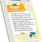 "KINDERLEXIKON zum Abreißen 2027. Bagger: Der Riese mit der Schaufel. Ein Bagger bewegt Erde, Steine, Felsen."