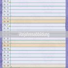 Vorjahresabbildung, März. Illustration: Kalender mit Blumen, Vogel und Totenkopf-Motiven als Hintergrund.