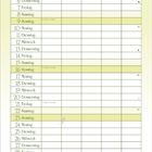 Mai-Kalender, Tage in Spalten. Links Datum und Wochentage, unten "memo". Florale Illustrationen als Verzierung.