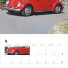 Kalenderseite für April 2027 mit rotem VW Käfer vor einem blühenden Garten als kleines Bild oben links.