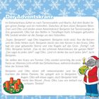 "Der Adventskranz" - Geschichte über Benjamin Blümchen und Otto, die einen Adventskranz binden. Schneeflocken-Hintergrund.