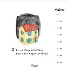 März Kalender mit Illustration eines Hauses im Regen. Text: "Es ins Haus schaffen, bevor der Regen anfängt".
