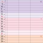 Kalender für März 2027. Tage und Wochen nummeriert, bunte Hintergrundverläufe. Feiertage und Notizen unten erwähnt.