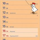 Mai, Spitzohrenfuchs und Huhn feiern Omelett. 1. Maifeiertag. 9. Muttertag. 16. Pfingstsonntag. 31. Regionale Feiertage.