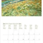 Ein Kalender für Juni. Oben ein Vincent van Gogh Landschaftsgemälde mit Feldern und Berglandschaft unter dramatischen Wolken.