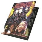 Text: "DIE HÖLLE DER LEBENDEN TOTEN". Illustration mit bewaffneten Figuren in weißen Anzügen und entsetzten Gesichtern darunter.