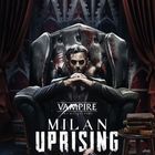 Texte: "Vampire: The Masquerade", "Milan Uprising", "Prospero Miniature". Eine düstere Figur in einem großen Sessel.