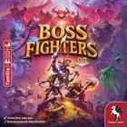 „Boss Fighters Q.R.“: Helden mit Waffen kämpfen gegen Monster. Pegasus-Spiele-Logo rechts unten. Kinder 10+, 40-60 Min., 2-4 Spieler.