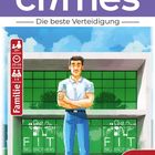 Text: "mini crimes", "Die beste Verteidigung", "Familie", "FIT BIG BROTHERS", Logo: Pegasus Spiele. Ein Mann vor einem Gebäude.