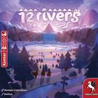„12 rivers“ steht oben in großen Buchstaben. Darunter eine malerische Landschaft mit einem Wasserfall und Bergen.