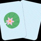 Zwei Karten mit wellenförmigem Muster, eine zeigt eine Seerose auf einem grünen Blatt.