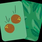 Zwei Karten: Eine zeigt zwei Kokosnüsse auf grünem Grund, die andere hat ein grünes Blattmuster.