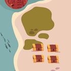 Keine Texte vorhanden. Piraten-Abbildung links, Schätze auf sandiger Insel umgeben von Wasser.