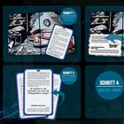 "HOW-TO CRIME PLACES SPIEL-SCHRITTE" zeigt vier Schritte: Anweisungen, Lost Place, Rätsel, Fall lösen mit Illustrationen.