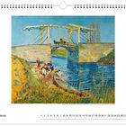 FEBRUAR. Eine Brücke über einen Fluss, Menschen am Ufer, Malstil von Vincent van Gogh.