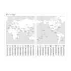 "World Time Chart" zeigt eine Weltkarte mit Städtenamen und Zeitzonen. Darunter eine Tabelle mit Zeitunterschieden.