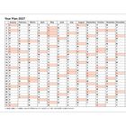 Vorlage für Jahresplan 2027, Kalenderaufteilung mit Monaten als Überschrift, rot hervorgehobene Sonntage und Samstage.