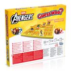 "Marvel Avengers Guess Who? Guess your opponent's Mystery Character to win!" Gelbes Spielbrett mit Charakterkarten.
