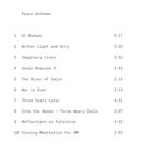 "Peace Anthems" und eine Liste von 10 Titeln mit jeweiligen Zeiten, z.B. "Al Badawi 5:17".