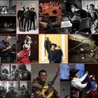 Collage mit Musikern, die Gitarre spielen, und Tänzern in traditioneller Kleidung. Szenen auf Bühnen und in Proberäumen.