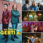 „DIE FÄLLE DER GERTI B. STAFFEL 2“ in gelber und blauer Schrift. Zwei Frauen stehen selbstbewusst nebeneinander. Mehrere Szenen rechts.