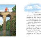 Text: "Is it a long way to where we're going?" Illustration: Ein Viadukt im Wald, darüber ein rotes Segelschiff.