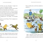 Text oben: "A LITTLE BOY AND HIS BEAR", "KANGA'S BATH ISN'T BIG ENOUGH". Illustration: Tiere und ein Junge an einem Bach.