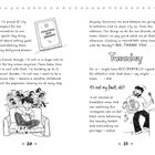 Seite mit schwarzem Text auf Weiß. Links eine Illustration von einer Person auf einem Sofa mit Paparazzi. Rechts eine Person beim Frühstück.
