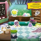 "LABORATORY: It looks like someone's old laboratory was kept..."  
Eine bunte Illustration eines alten Labors mit Pokémon, Reagenzgläsern und Tafeln voller Zeichnungen und Notizen.