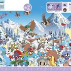 Text: "BONUS GAME: It's a brrr-illiant day... Snow Much Fun"
Beschreibung: Eine farbenfrohe Illustration mit vielen niedlichen Fantasiewesen in einer verschneiten Landschaft.