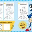 Anleitung zum Zeichnen von Sonic in drei Schritten, plus Zeichnung und Tipps. Hellblauer Hintergrund mit gelben Akzenten.