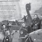 Text: "Sven’s heart quickened as Leif approached closer. But the chieftain’s son first paused beside a leathery-skinned man with one eye. 'Gamli, what are you doing in line?' Leif asked. 'I thought I might be a little old for this venture,' the man replied, with a wink. Leif snorted and clapped him on the back. 'Of course not. I’d never set sail without you aboard. Now, where’s my father?'"

Verschiedene Wikinger stehen um ein Schiff herum.
